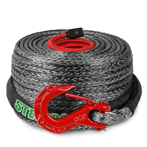 Synthetic Winch Rope, 3/8" x100ft 23809LBS Dyneema Winch Rope 3/8 Heavy Duty Winch Cable with Protective Sleeve Forged Winch Hook for 4WD Off Road Vehicle Truck SUV (Black) - color: Black, size: 3/8" x 100'