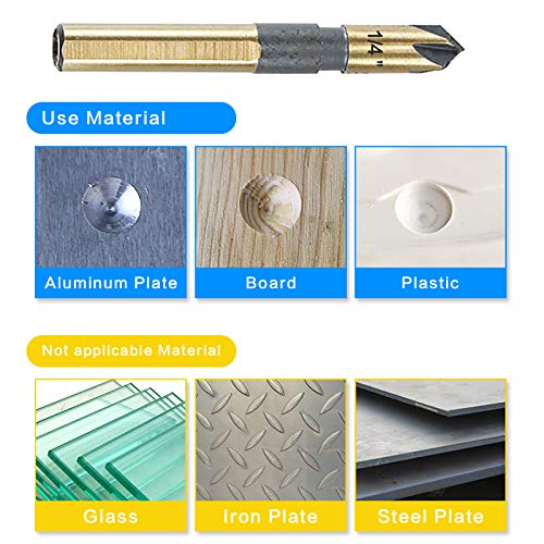 Countersink Drill Bit Set, 5 Pieces High Speed Steel 82 Degree 5 Flute 6mm Shank Mill Cutter Bit Countersink in Sizes 3/8" Set with Carrying Case. - size: 3/8''