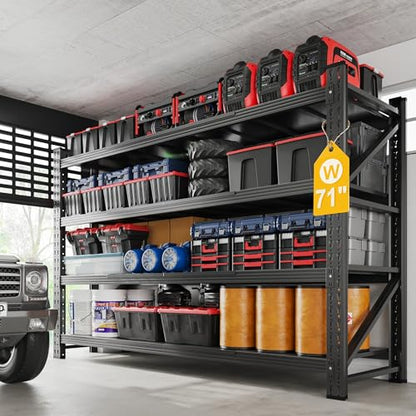 Fesbos 5000LBS Metal Steel Storage Shelves - 71.3" W Black 4 Tier Heavy Duty Rack Commercial Industrial Shelving with Adjustable Shelf for Basement Garage Warehouse - 71.3" W x 24" D x 70" H - size: 71.3" W x 24" D x 70" H