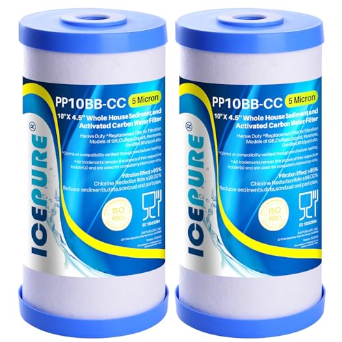 ICEPURE 5 Micron 10" x 4.5" Whole House Sediment and Carbon Filter 2 Pack - size: 2 Count (Pack of 1), style: PP Cotton + Activated Carbon