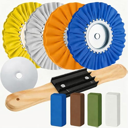 9PCS 8 Inch Aluminum Wheel Polishing Kit – Set with Aluminum Polishing Wheels Rake Buffing Compound and Airway Buffing Wheel Kit for Angle Grinder and Rim Shine Restoration - style: 9 PCS Multi Set