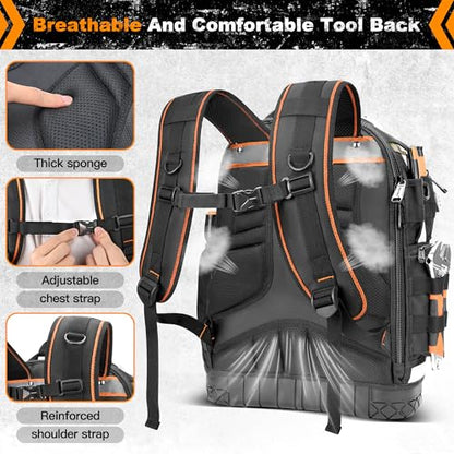 Tool Backpack Bag, Electrician Tool Bag 78-Pockets & Loops Tools Bag HVAC Tool Bags for Men, Heavy Duty Storage Construction tools Backpack (style1+4pcs) - color: Black-4PCS