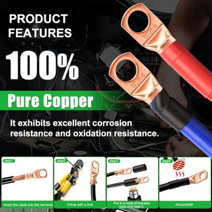 Twidec/30PCS AWG 4 Copper Wire Lugs Battery Cable Ends SC25-6,Ring Terminals Connectors,Copper Ring Terminals,Battery Terminals Connectors Kits with Heat Shrink - color: 31PCS