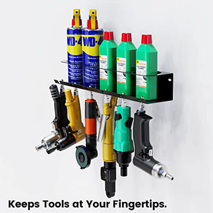 UNITEDPOWER Pneumatic Tool Holder/Aerosol Rack Combo, Wall Mounted Spray Can Bottle Holder, Air tool organizer, for Garage and Workspace, 5 Cans and 6 slots - style: Air Tool Holder-Basic
