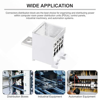 MECCANIXITY 1 in 8 Out Rail Terminal Block 690V 400A Connector for 12-4AWG - size: 44.2mm for 12-4AWG, style: 1 in 8 Out, 690V 400A