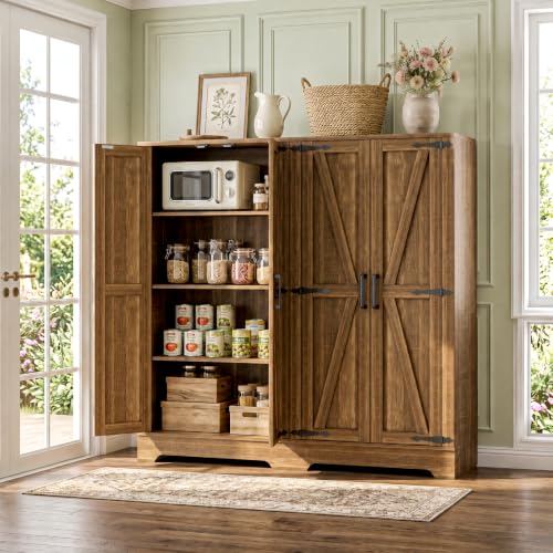 Unikito Kitchen Pantry Cabinet with Adjustable Shelves, Weathered Brown - color: Weathered Brown, size: 43.3"H - 2 Pack