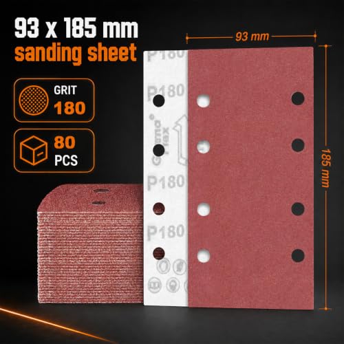 80 PCS 1/3 Sandpaper Sheets 180 Grit 8 Hole - color: GRIT 180