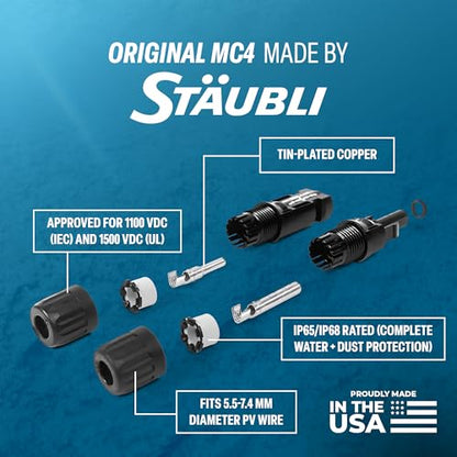 TEMCo Solar Panel Extension Cable 8 AWG 2.5 Ft Red + 2.5 Ft Black w/Staubli MC4 Connectors - color: 8 AWG, size: 2.5 Feet Black + 2.5 Feet Red