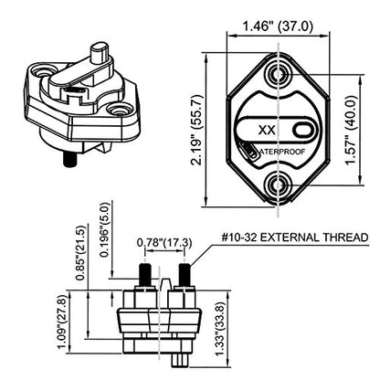 40A Circuit Breaker Manual Reset, Mid Range Mini Fuse DC 12-32V - size: Panel Mount-40A