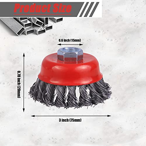 Wire Cup Brush for Angle Grinder, 4 Pack 3 inch Twisted Knotted Wire Brush for Grinders, 5/8 Inch-11 Threaded Arbor, for Heavy Cleaning Rust, Stripping and Abrasive