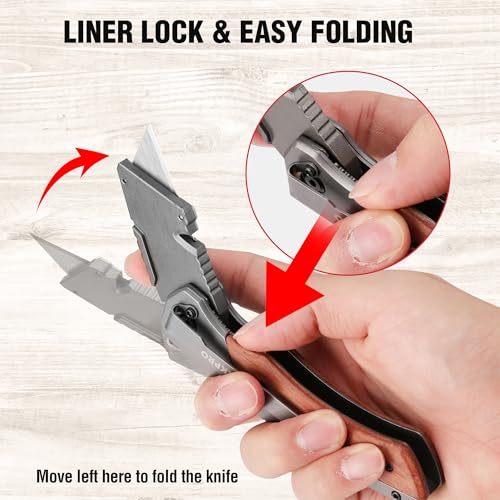 WORKPRO Folding Utility Knife, Wood Handle Razor Knife - style: Utility Knife