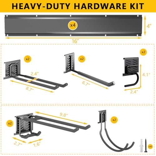 Garage Tool Organizer Wall Mount, Heavy-Duty Garage Storage System and Garden Tool Organizer with Adjustable Hooks for Shovel, Snowboard, Yard Tools and Shed (64"-10hooks) - size: 64"-10hooks