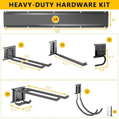 Garage Tool Organizer Wall Mount, Heavy-Duty Garage Storage System and Garden Tool Organizer with Adjustable Hooks for Shovel, Snowboard, Yard Tools and Shed (64"-10hooks) - size: 64"-10hooks
