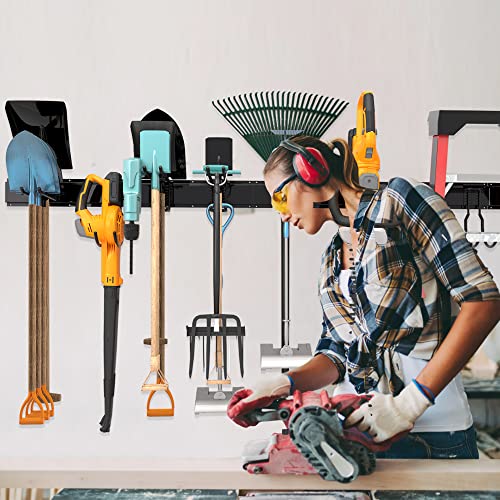 Sttoraboks Garage Tool Storage Rack, Heavy Duty Garage Storage Organizer Rack System Wall Mounted Tool with 12 double hooks, 4 rails Garden Tool Rack - size: 68inch 4 panels+12 hooks