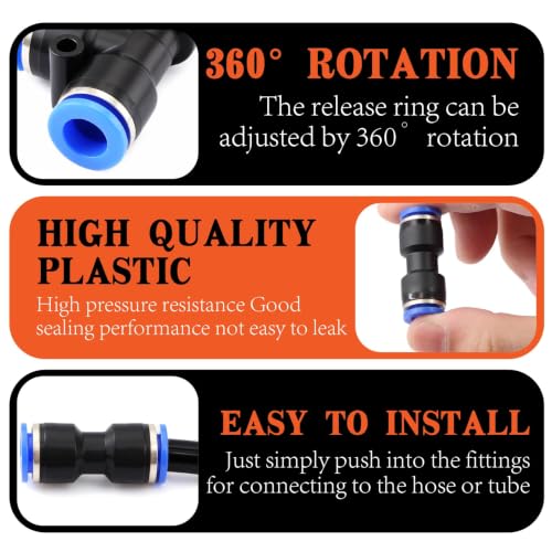 130 PCS 1/4",3/8",1/2" OD Blue Air Hose Fitting Kit, Full NPT Thread PBT Push to Connect Fittings with Reducer Adapters, 145 PSI Leak-Free Heavy-Duty for PU Air Hoses, Air Compressor & Trailer Repair - color: Blue