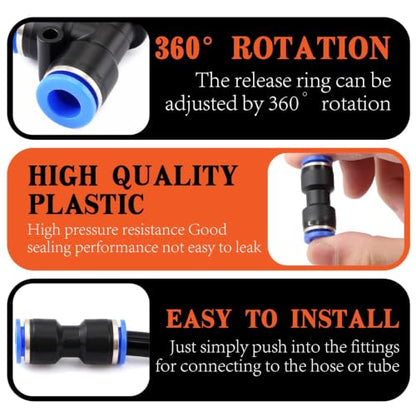 130 PCS 1/4",3/8",1/2" OD Blue Air Hose Fitting Kit, Full NPT Thread PBT Push to Connect Fittings with Reducer Adapters, 145 PSI Leak-Free Heavy-Duty for PU Air Hoses, Air Compressor & Trailer Repair - color: Blue