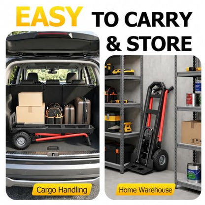 4 in 1 Folding Hand Truck, 1000lbs Capacity Dolly Cart Industrial Convertible Heavy Duty with Retractable Handle and 4 Rubber Wheels, Collapsible Cart for Moving Home, Warehouse, Black-Red - color: Black Red-1000