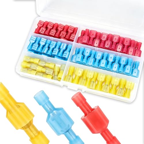 100PCS Spade Connector Kit, Quick Disconnect Male and Female Wire Connectors, Nylon Insulated Crimp Terminals for Automotive, Electronics
