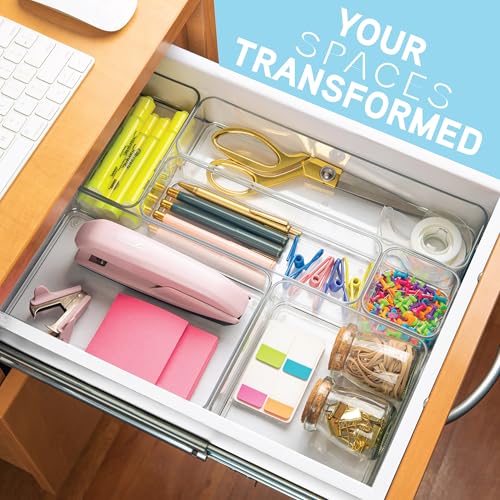 primebox Plastic Clear Drawer Organizers. Bathroom, Kitchen, Bedroom, Makeup, Office Organizer Bins, Storage Trays. Heavy Duty, Stackable. 6" x 6" x 2" Set of 6 - size: 6" x 6" x 2"