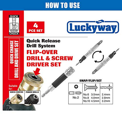 Luckyway 4-Piece Countersink Drill Bit Set #6, #8, #10 for Wood