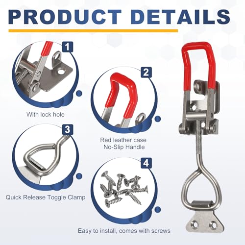 HARFINGTON 2pcs 4002 Toggle Latch Clamp Adjustable SUS304 with Lock Hole - color: Silver/Red
