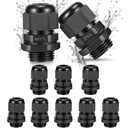 10PCS 1/2 inch NPT Cable Gland Waterproof IP68, Fits 6-12mm Cable