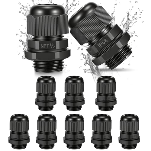 10PCS 1/2 inch NPT Cable Gland Waterproof IP68, Fits 6-12mm Cable