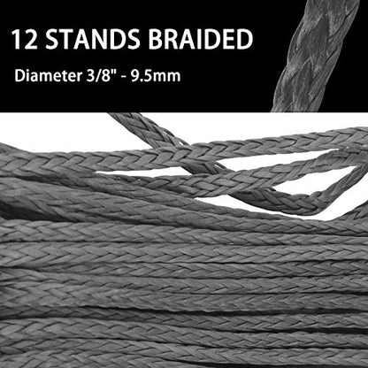 TYT 3/8" x 92 ft Synthetic Winch Rope with Hook, 27000LBS Synthentic Winch Cable Kit with Protective Sleeve for 4WD Off Road Vehicle Truck SUV Jeep - color: black, size: 3/8" x 92'