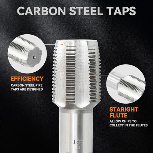 HFS(R) 6-piece NPT pipe tap set Machine Screw Imperial Tap and Die Bit Set, sizes includes 1", 3/4", 1/2", 3/8", 1/4", and 1/8" - size: 6PCS:1", 3/4",1/2",3/8",1/4",1/8"