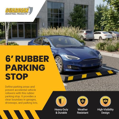 Guardian Rubber Parking Stopper Curb, Mounting Holes, Hi-Vis Yellow, 6 Ft - size: 6 Foot