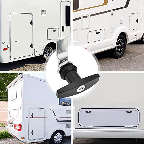 2 Packs T-Handle Door Lock, Truck Camper Trailer Locking Latch, Keyed Alike Black RV Garage Door Lock with 4 Keys for Cabinet Letter-Box Drawer, Black