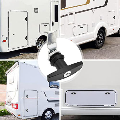 2 Packs T-Handle Door Lock, Truck Camper Trailer Locking Latch, Keyed Alike Black RV Garage Door Lock with 4 Keys for Cabinet Letter-Box Drawer, Black
