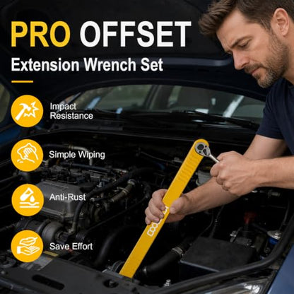 3/8 inch Pro Offset Extension Wrench Impact Wrench Extender Tool Socket Set - color: Yellow, size: 16.34inch