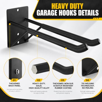 14" Large Heavy Duty Garage Hooks, Steel Garage Storage Hooks with Support Rods, Utility Wall Mount Hangers for Power Tools, Car Tires, Ladders, Chairs, Garden Tools and More (2-Pack 14" Heavy Hooks) - size: 2-Pack 14" Heavy Hooks