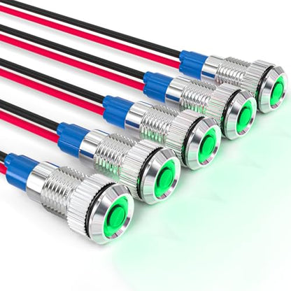 GASHER 5 PCS Energy Saving Indicator Light, LED Light 12V/24V/110V 20mA Panel Mount Light, Mounting Hole Size 8mm(5/16inch) Green LED (12V) - color: Green, size: 8MM（12V）