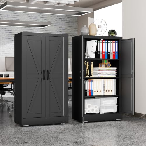 erosoei 43" H Metal Garage Storage Cabinet, Black Metal Pantry Cabinet with 2 Doors, Locker Steel Cabinet with 3 Adjustable Shelves, Freestanding Cupboard for Garage,Office,Home,Gym,School - color: Black, size: 43" NCasNLck-M