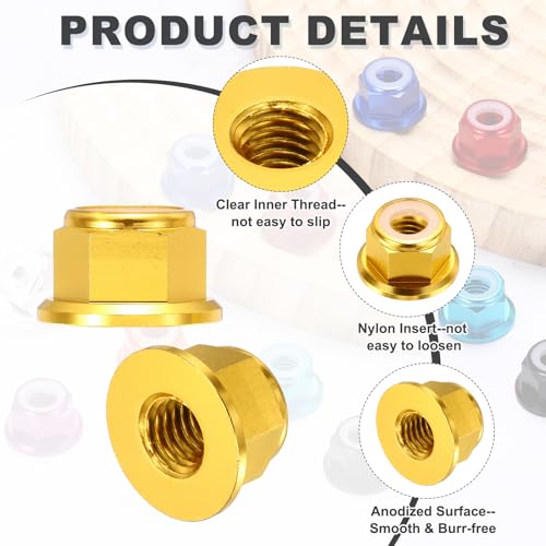 MECCANIXITY 10 Pcs M8 Aluminum Nylon Locking Nuts M8 x 1.25mm Gold Tone - color: Gold Tone, size: M8x1.25mm