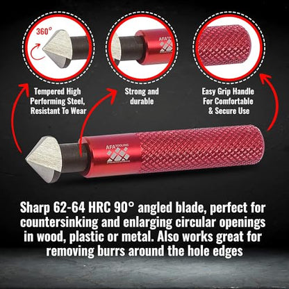AFA Tooling Deburring Tool & Countersink Hand Reamer, Red CNC Handle - style: Reamer & Deburring Tool