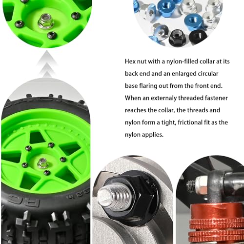 12Pcs M2 Flange Lock Nuts Metric Nylon Inserted Hex Self-Lock Non-Slip Aluminium Self Clinching Nuts for 1/24 RC Car Axial SCX24 Furniture DIY Industrial Construction Fasteners - color: Black, size: 12Pcs