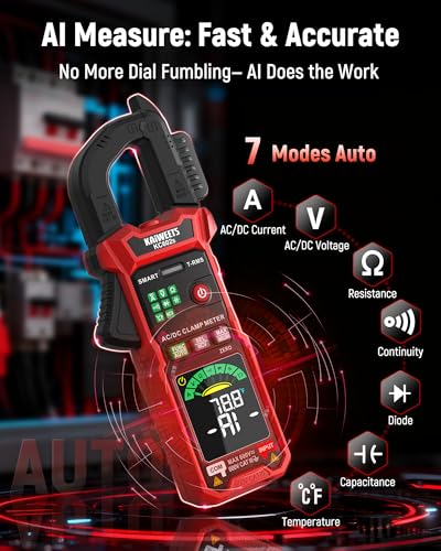 KAIWEETS Smart Digital Clamp Meter, 2026 AI Auto Ranging Multimeter with D-Shaped Jaw, NCV, Inrush, Automatic Measure AC DC Voltage/Current, Continuity, Temperature, Resistance, Capacitance, Diode