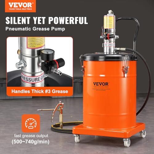 VEVOR Grease Pump, 10.5 Gallon Air Grease Pump with 13 ft High Pressure Hose and Grease Gun, 40L Pneumatic Grease Pump with Wheels, Portable Lubrication Grease Pump - style: 10.5 Gallon