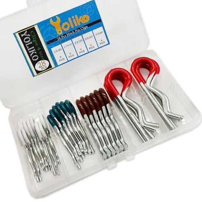 28 Pcs Hitch Pins Clip R Clips Spring Retaining Wire Hair Pins Cotter Pin Strong Spring Rubber-Coated Grip R Clip for Trailer Tractors Mower Carts Truck Pin Clip 4Sizes M3x60 M3x50 M2.5x45 M2x40 - size: Rubber 28 pcs in 4 size