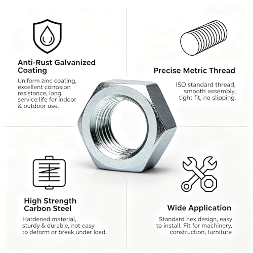 5 Sizes 22pcs Hex Nuts Assortment Kit,M10 M12 M14 M16 M18 Galvanized Metric Assorted Hardware Nuts Sets - size: M10-M18(22pcs)