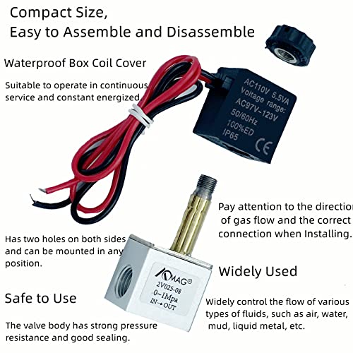 AOMAG® 1/4" NPT Electric Solenoid Valve 110 V AC Air Water 2 Way Valve Normally Closed - size: 1/4" Port, style: AC 110V