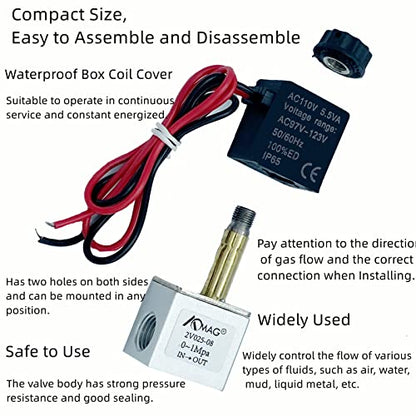 AOMAG® 1/4" NPT Electric Solenoid Valve 110 V AC Air Water 2 Way Valve Normally Closed - size: 1/4" Port, style: AC 110V