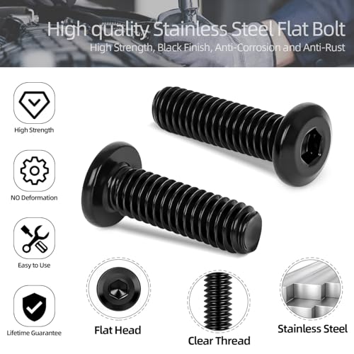 30 PCS M6 x 12mm Flat Head Socket Cap Screws Bolts, Flat Round Head Furniture Allen Bolts, Stainless Steel 304, Black Coating, Screwdriver Bit Included - size: M6 x 12mm