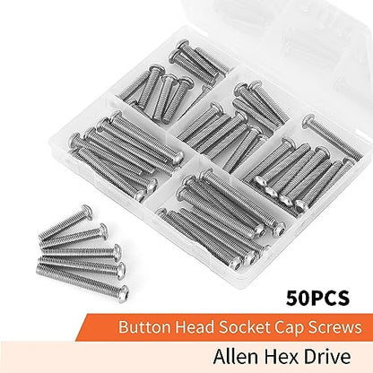 M6 x 30mm 35mm 40mm 45mm 50mm Button Head Socket Cap Screws Bolts 304 Stainless Steel Metric Allen Hex Drive, Machine Fully Threaded, Assortment Kit 50PCS - size: M6 x 30/35/40/45/50mm (50PCS)