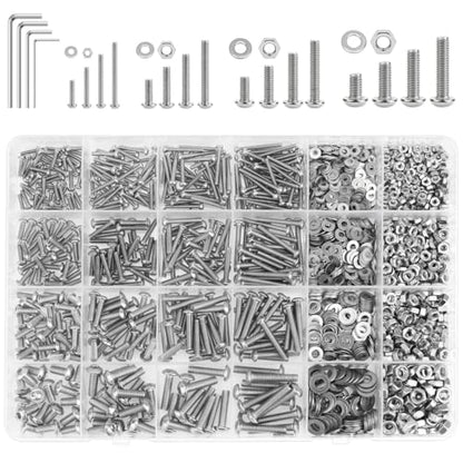 1285 Pieces M2 M2.5 M3 M4 Button Head Socket Cap Screws Nuts Washers Assortment Kit, 304 Stainless Steel, Fully Machine Thread - size: M2 M2.5 M3 M4, style: Button Head