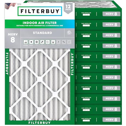 Filterbuy 10x20x2 Air Filter MERV 8 Dust & Allergy Defense (12-Pack) - size: 10x20x2