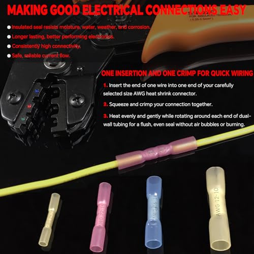BAALA 20 PCS 8 AWG Heat Shrink Butt Connectors Yellow Heat Shrink Butt Splices-Marine Grade Waterproof Electrical Crimp Wire Connectors, Tinned Copper Butt Splice Terminals for 8 Gauge Wire Connectors